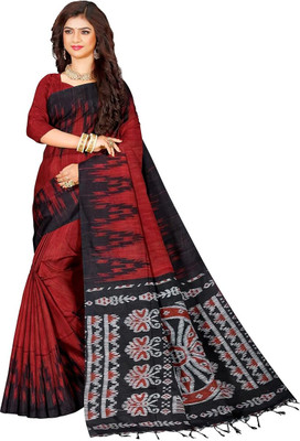Joyguru Textile Printed Sambalpuri Pure Cotton Saree(Red)
