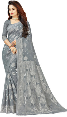 siddharth textiles Self Design Banarasi Cotton Silk Saree(Grey)