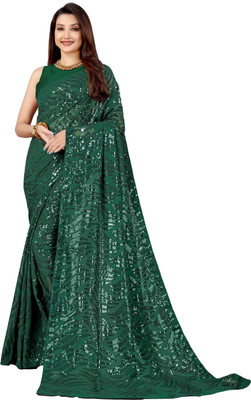SHOBHTESH Striped, Digital Print, Embroidered Bollywood Georgette Saree(Green)