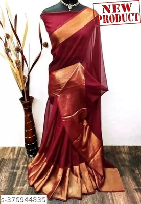Vragi Self Design Bollywood Chiffon Saree(Maroon)