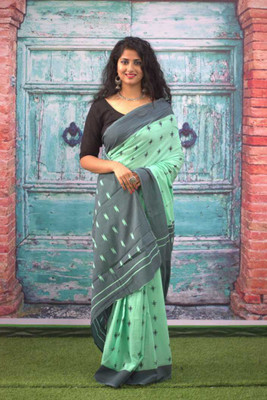Jaipuri Print Printed Daily Wear Pure Cotton Saree(Green)