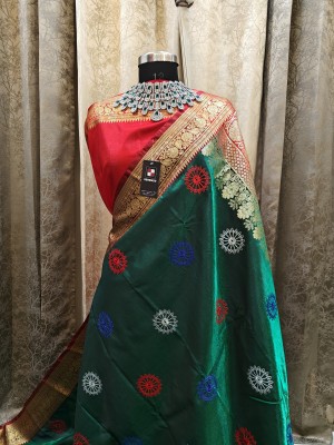 GS creation Embroidered Banarasi Art Silk Saree(Dark Green)