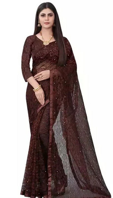 SwiftStyle Self Design Daily Wear Net Saree(Brown)