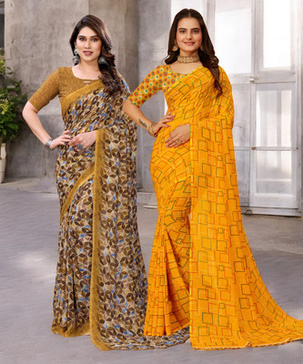 NIRMOHIFASHION Printed Bollywood Georgette Saree(Pack of 2, Multicolor)