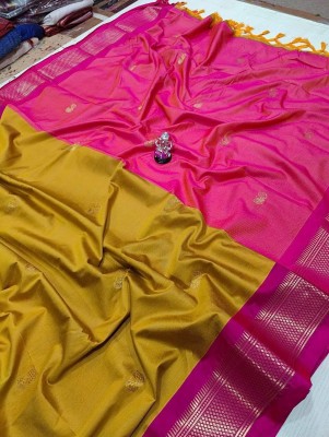 NST5 Printed Paithani Cotton Silk, Polyester Saree(Gold, Pink)