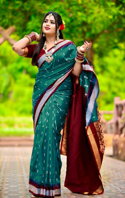Sijileen Woven Sambalpuri Art Silk Saree(Dark Green)