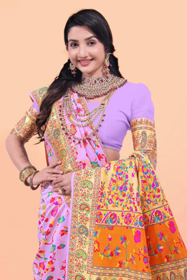 Wovenza Self Design, Woven Bollywood Cotton Blend, Semi-Pashmina Saree(Pink)