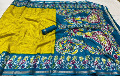GLAM VILLA Animal Print Assam Silk Art Silk Saree(Multicolor)
