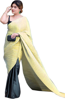 Sidhidata Striped Bollywood Chiffon, Georgette Saree(Yellow)