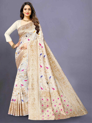 kalhari Woven Banarasi Jacquard, Silk Blend Saree(Cream)