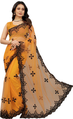 Yashvi Designer Embroidered Bollywood Net Saree(Gold)