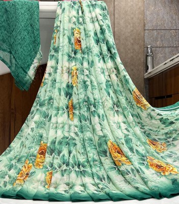 GEETABA FASHION Floral Print Daily Wear Georgette Saree(Green)