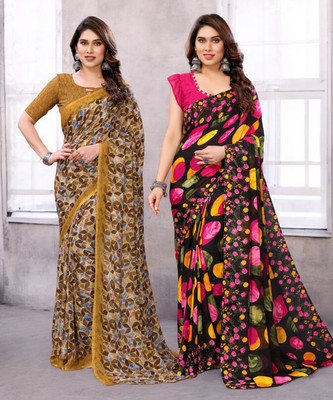 NIRMOHIFASHION Printed Bollywood Georgette Saree(Pack of 2, Multicolor)