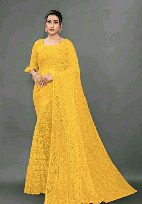 SAREEYA16 Floral Print Bollywood Net Saree(Yellow)