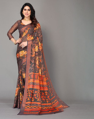 HouseOfCommon Printed, Embellished, Striped Regular Sari Georgette, Chiffon Saree(Multicolor)