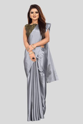 shopzoo trend Solid/Plain Bollywood Satin Saree(Grey)