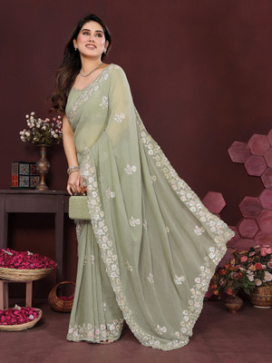 ROOP SUNDARI SAREES Embellished Bollywood Georgette Saree(Light Green)