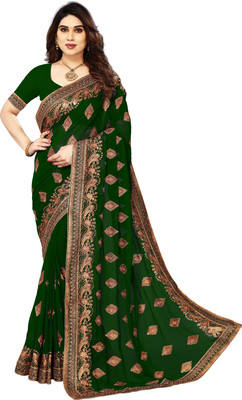 b bella creation Embellished, Embroidered Bollywood Georgette Saree(Green)