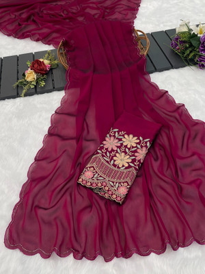 JIVI CLOTHING Solid/Plain Bollywood Chiffon Saree(Maroon)