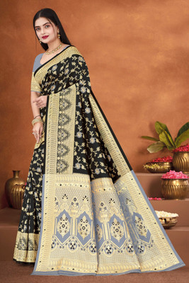 Falessa Woven Banarasi Art Silk Saree(Black)