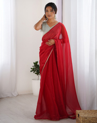 SIRIL Self Design Bollywood Chiffon Saree(Red)