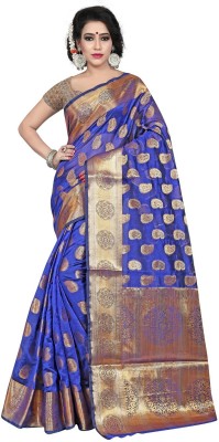 Hinayat Fashion Self Design, Paisley Banarasi Silk Blend Saree(Blue)