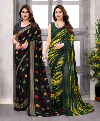 HouseOfCommon Printed Bollywood Georgette Saree(Pack of 2, Multicolor)