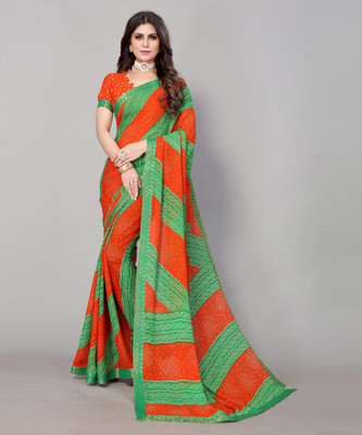 ANIRAV Printed Bollywood Georgette, Lace Saree(Multicolor)