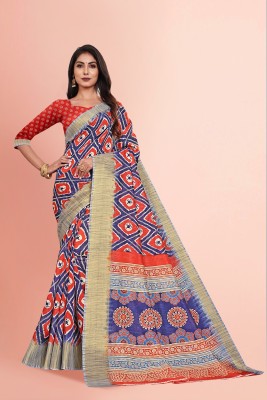 Vimla Printed Bollywood Cotton Silk Saree(Red, Blue)