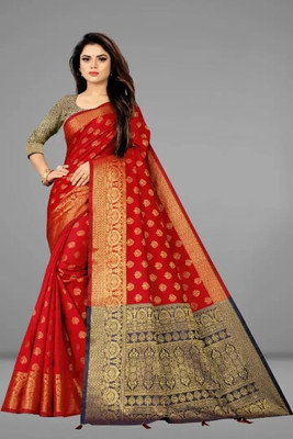 FAB WOVEN Printed Banarasi Silk Blend Saree(Red)