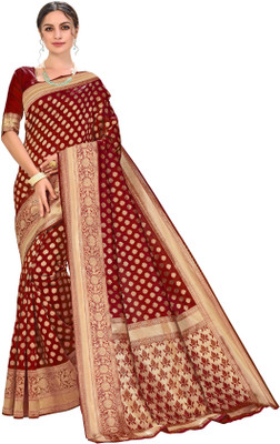 SOMVATI Embellished Banarasi Art Silk Saree(Maroon)