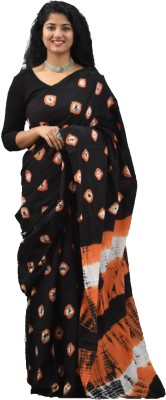 NIKHILAM Blocked Printed, Color Block, Dyed, Floral Print, Printed Ikkat Pure Cotton Saree(Black)