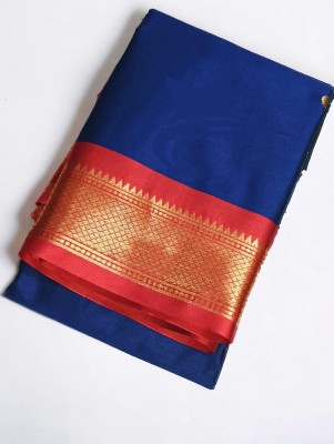 NST5 Embroidered Paithani Cotton Silk Saree(Dark Blue)