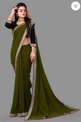 SARETRA MALL Solid/Plain, Embroidered Bollywood Georgette Saree(Green)