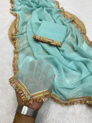 MM VENTURE Embroidered Bollywood Chiffon Saree(Blue)