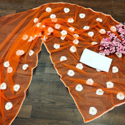 POSHVARIETY Self Design Bollywood Net Saree(Orange)