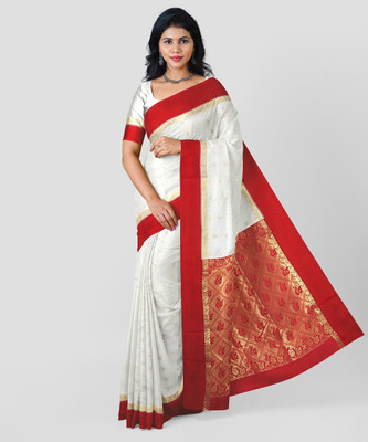 Satin Woven Banarasi Satin Saree(Cream)