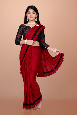 SATVASHIV Embellished Bollywood Lycra Saree(Red)
