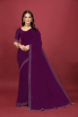 FabFinds Embroidered Bollywood Georgette Saree(Purple)