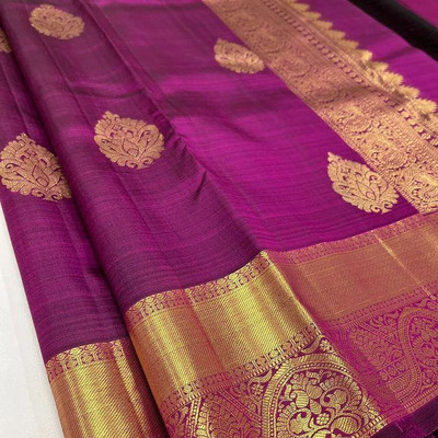 HEER FASHION Self Design Banarasi Pure Silk Saree(Magenta)