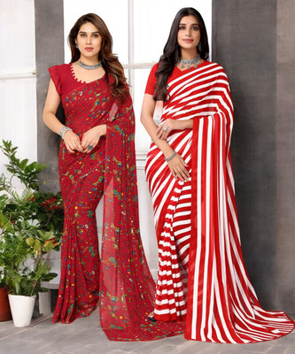 AMBUJAINTERNATIONAL Printed Bollywood Georgette Saree(Pack of 2, Multicolor)