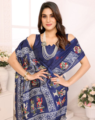 YASHIKA Printed Bollywood Art Silk Saree(Blue)