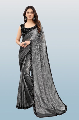 aaru creation Embroidered Bollywood Lycra Blend Saree(Grey)