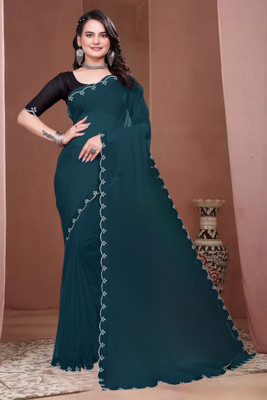 Sakifashion Embellished Bollywood Georgette Saree(Light Blue)