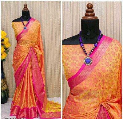 Juhi Collection Woven Dharmavaram Cotton Silk Saree(Yellow)