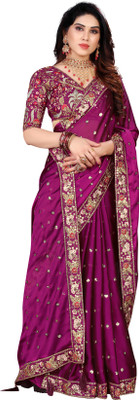 DEV SHREE SILK Embroidered, Woven Bollywood Georgette Saree(Purple)