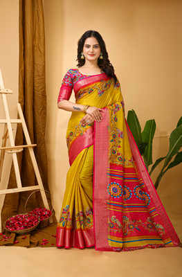 yanish Digital Print Kanjivaram Cotton Silk Saree(Multicolor)