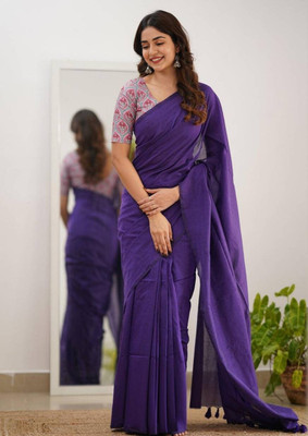 CLOTHARS Solid/Plain Handloom Khadi Saree(Purple)