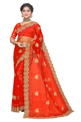 Radheradhey Embroidered Bollywood Net Saree(Orange)