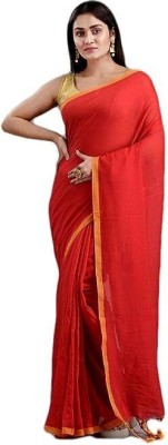 Oishani Saree Ghor Self Design Handloom Pure Cotton Saree(Red, Yellow)